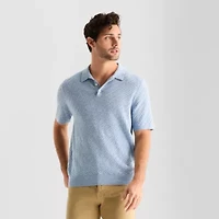 mutual weave Interwoven Mens Short Sleeve Button Polo Sweater