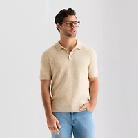mutual weave Interwoven Mens Short Sleeve Button Polo Sweater