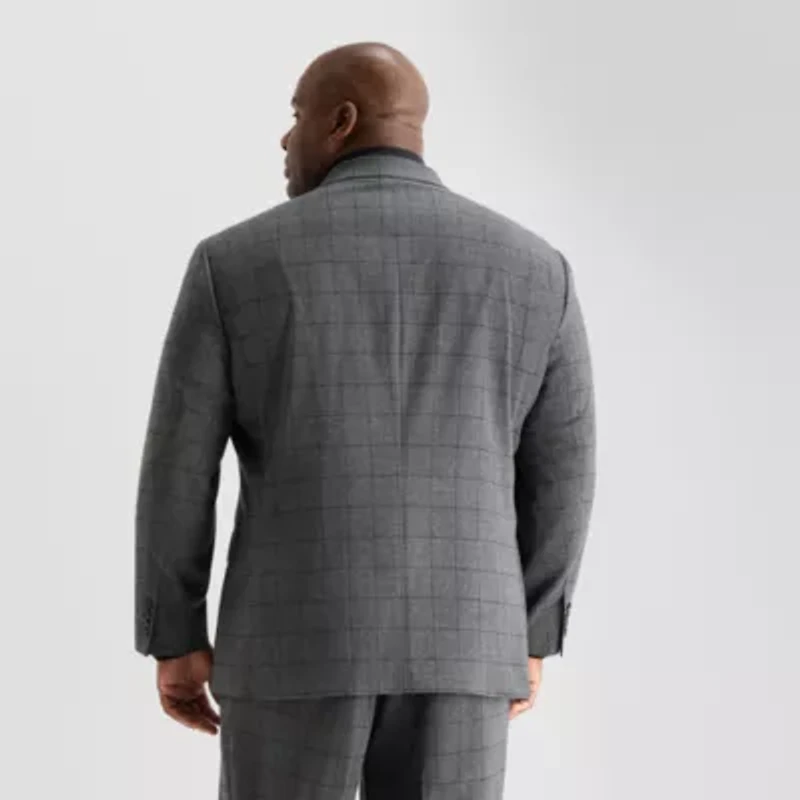 J. Ferrar Ultra Comfort Mens Stretch Fabric Slim Fit Plaid Big Suit Jacket