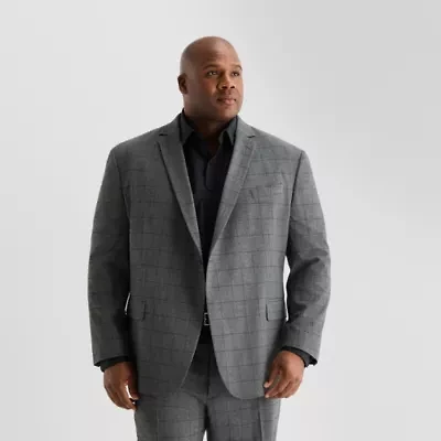 J. Ferrar Ultra Comfort Mens Stretch Fabric Slim Fit Plaid Big Suit Jacket