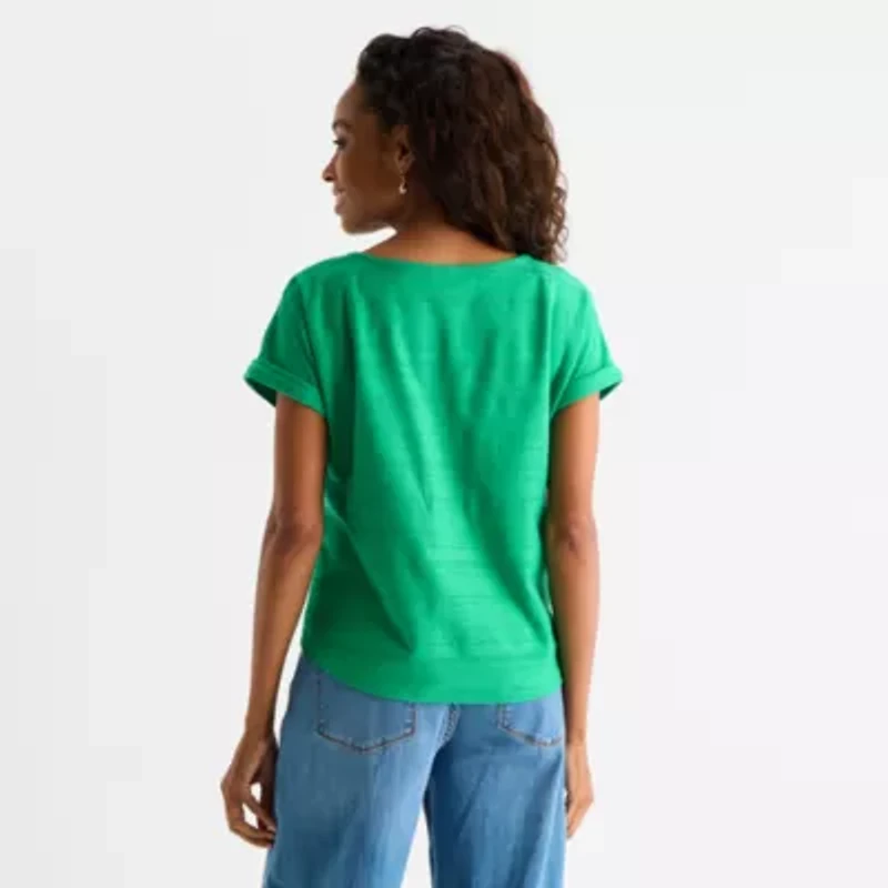 St. John's Bay Womens V Neck Textured Short Sleeve Blouse