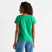 St. John's Bay Womens V Neck Textured Short Sleeve Blouse