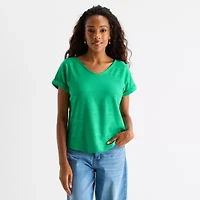 St. John's Bay Womens V Neck Textured Short Sleeve Blouse