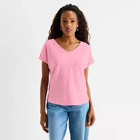 St. John's Bay Womens V Neck Textured Short Sleeve Blouse