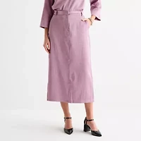 Liz Claiborne Womens Mid Rise Midi A-Line Skirt