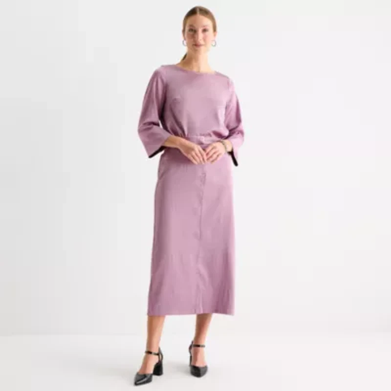 Liz Claiborne Womens Mid Rise Midi A-Line Skirt