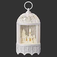 Roman 11.5h Lighted Swirl Bird Cage With Church Christmas Tabletop Decor