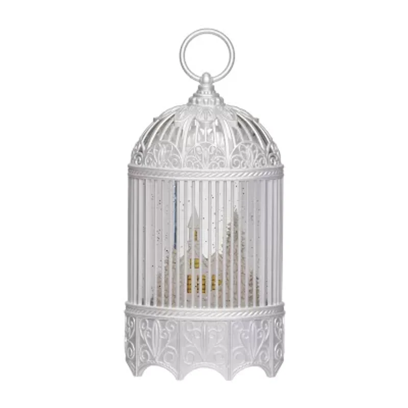 Roman 11.5h Lighted Swirl Bird Cage With Church Christmas Tabletop Decor