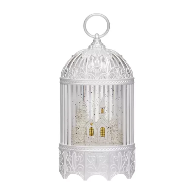Roman 11.5h Lighted Swirl Bird Cage With Church Christmas Tabletop Decor