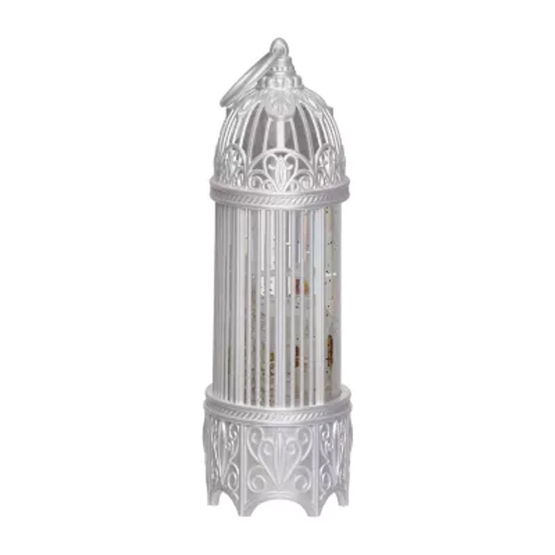 Roman 11.5h Lighted Swirl Bird Cage With Church Christmas Tabletop Decor