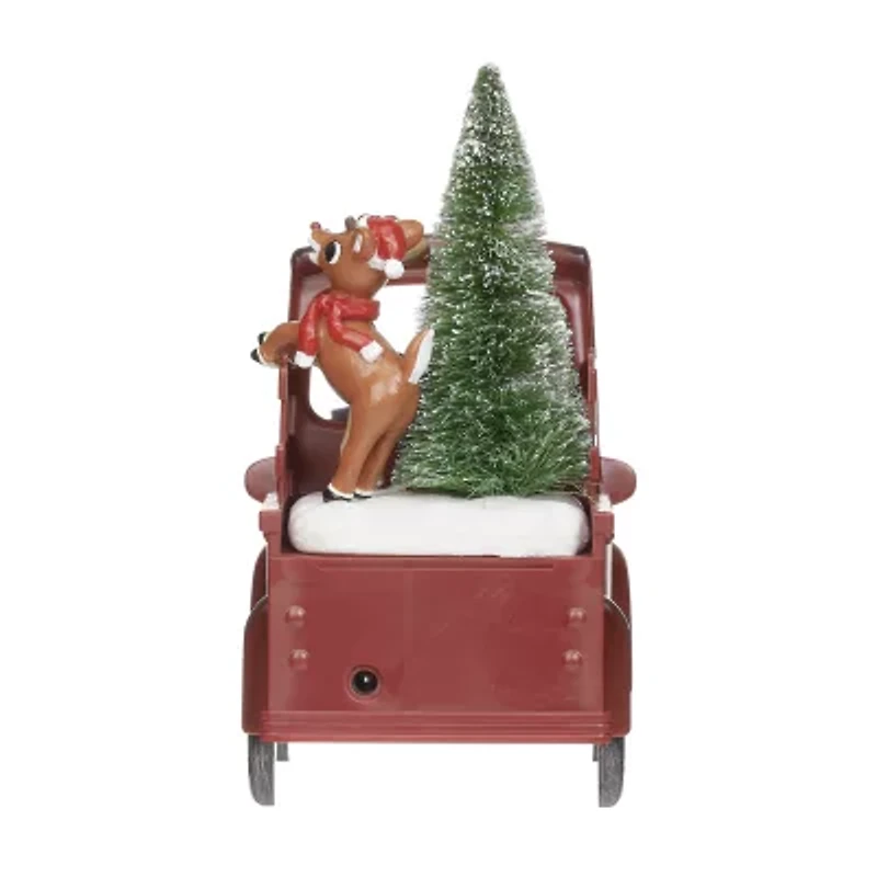 Roman 10"W Lighted Swirl Rudolph Red Truck Christmas Tabletop Decor
