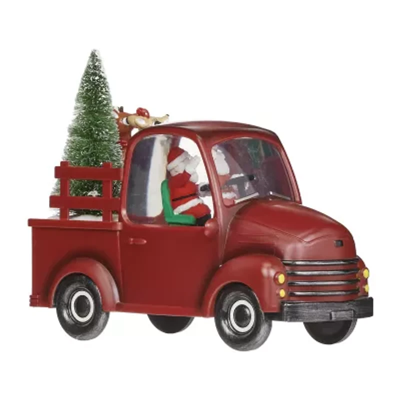 Roman 10"W Lighted Swirl Rudolph Red Truck Christmas Tabletop Decor
