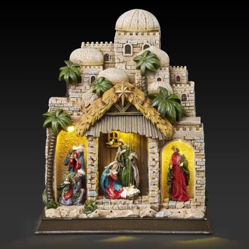 Roman 11h Lighted Nativity In Town Christmas Tabletop Decor