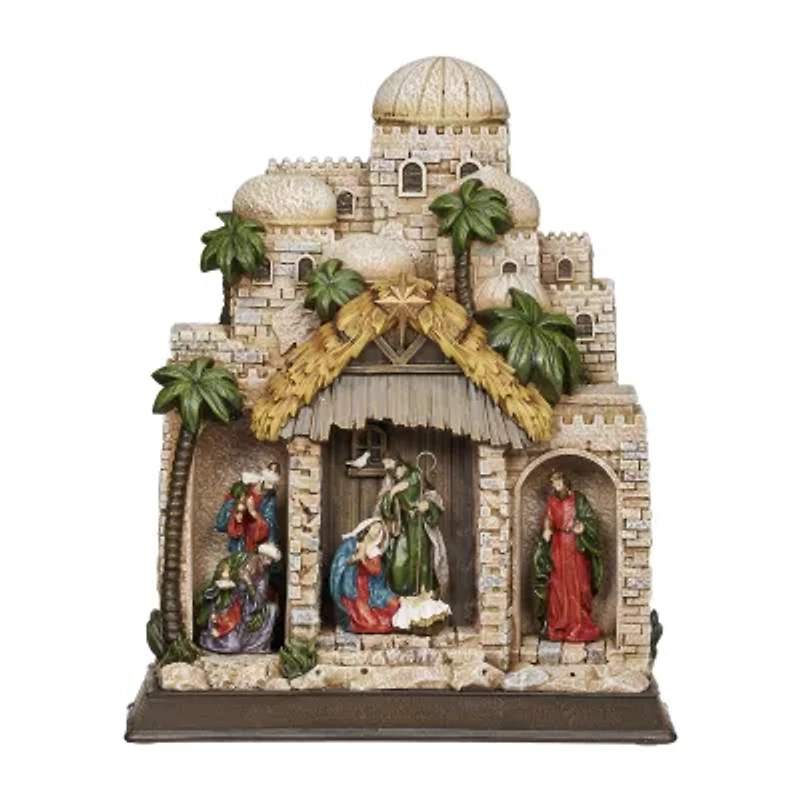 Roman 11h Lighted Nativity In Town Christmas Tabletop Decor