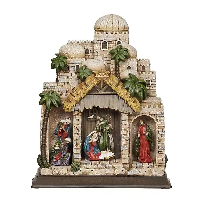 Roman 11h Lighted Nativity In Town Christmas Tabletop Decor