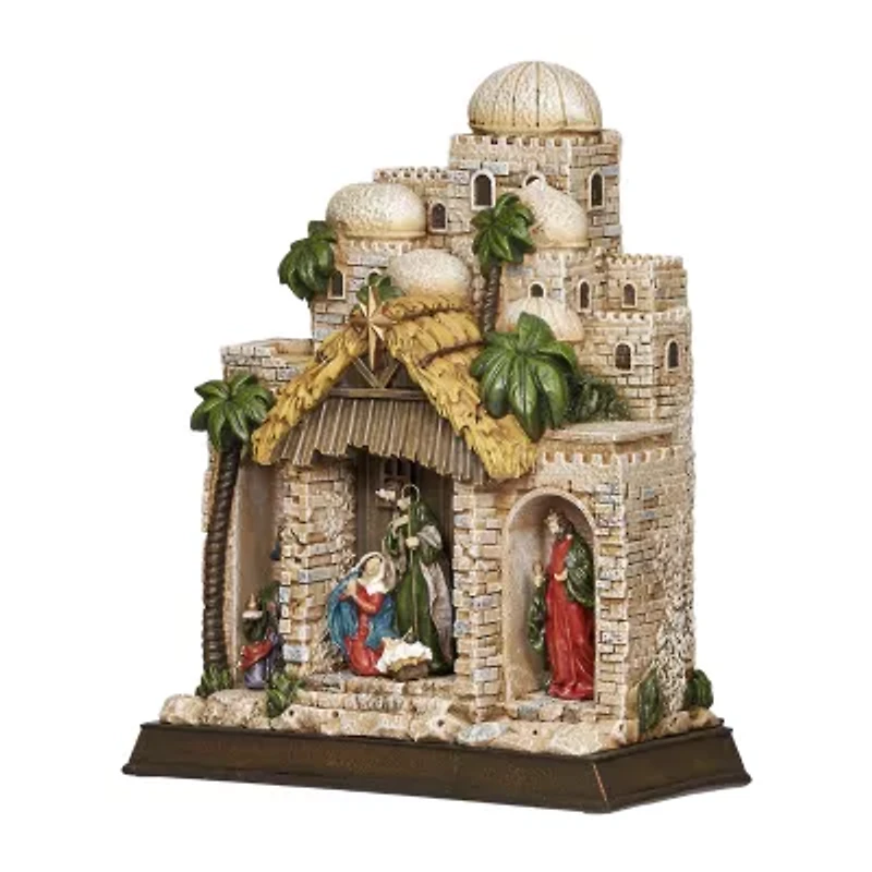 Roman 11h Lighted Nativity In Town Christmas Tabletop Decor