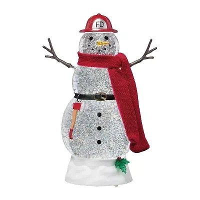 Roman 11"H Lighted Swirl Snowman Fireman Christmas Tabletop Decor