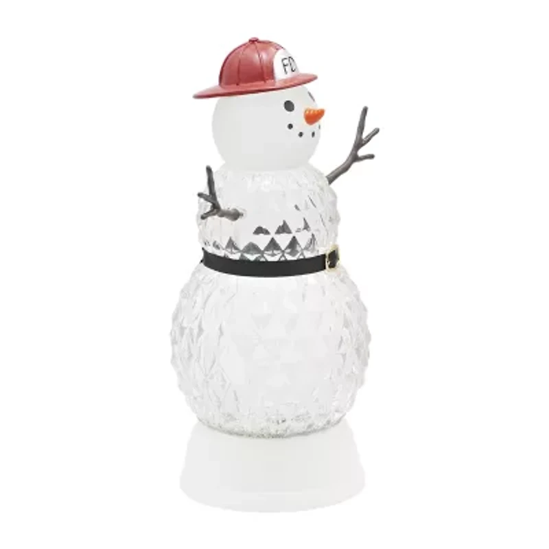 Roman 11"H Lighted Swirl Snowman Fireman Christmas Tabletop Decor