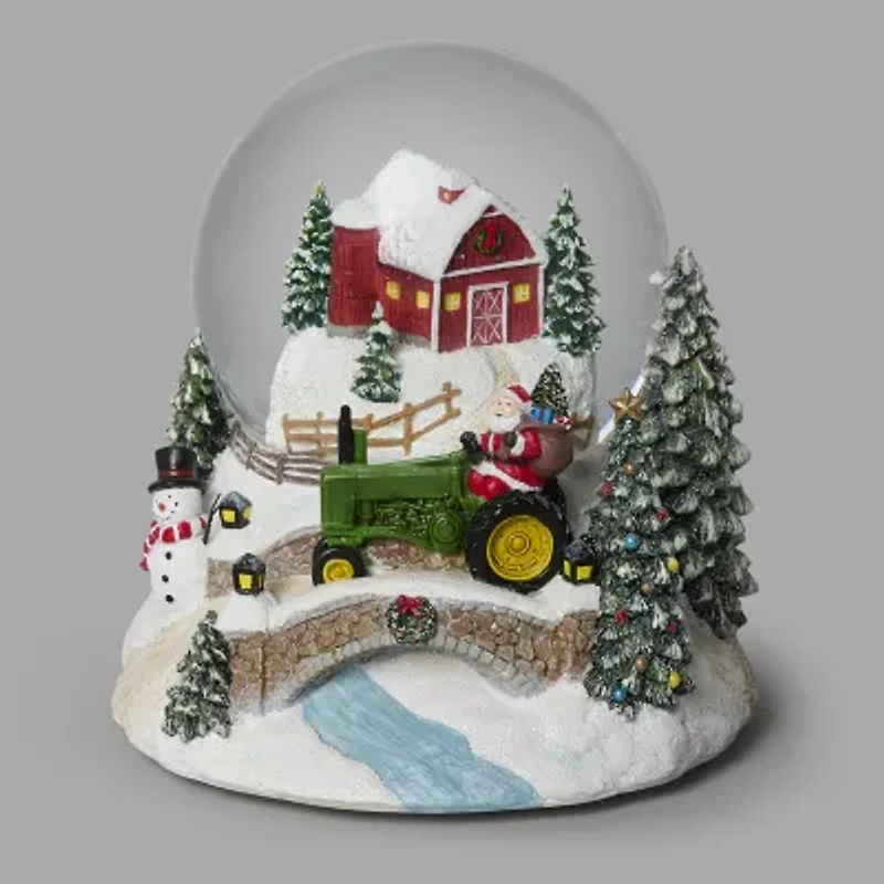 Roman 6"H Musical Dome With Tractor And Barn Christmas Tabletop Decor