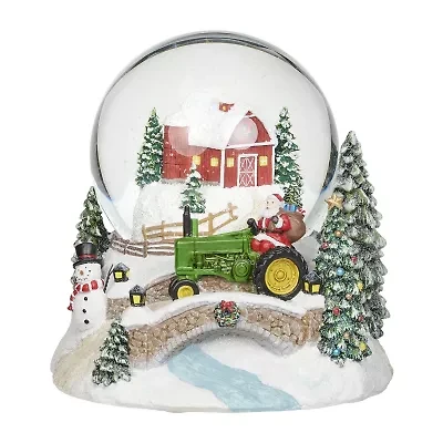 Roman 6"H Musical Dome With Tractor And Barn Christmas Tabletop Decor
