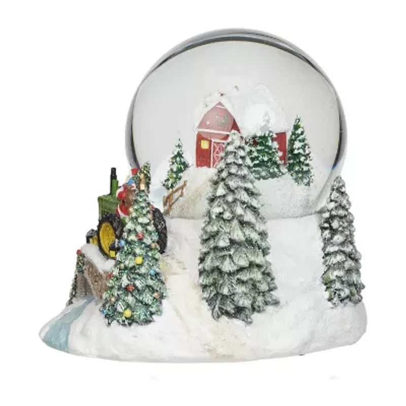 Roman 6"H Musical Dome With Tractor And Barn Christmas Tabletop Decor