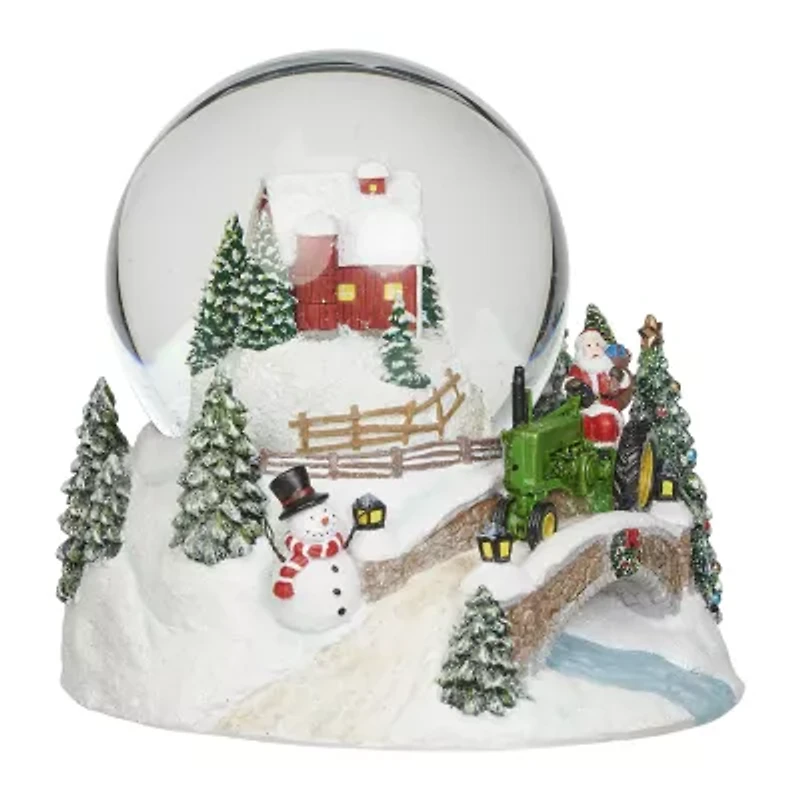 Roman 6"H Musical Dome With Tractor And Barn Christmas Tabletop Decor