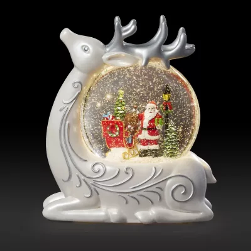 Roman 8h Lighted Swirl Deer With Santa Christmas Tabletop Decor