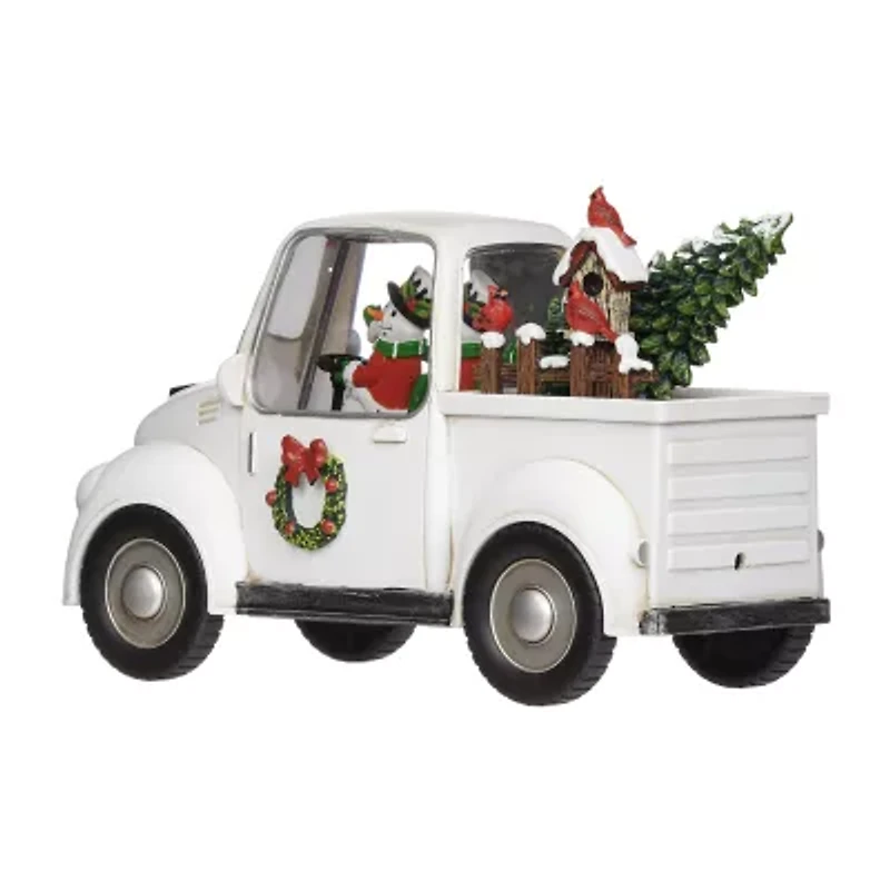 Roman 5"H Lighted Swirl White Truck With Snowman Christmas Tabletop Decor