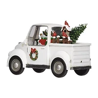 Roman 5"H Lighted Swirl White Truck With Snowman Christmas Tabletop Decor