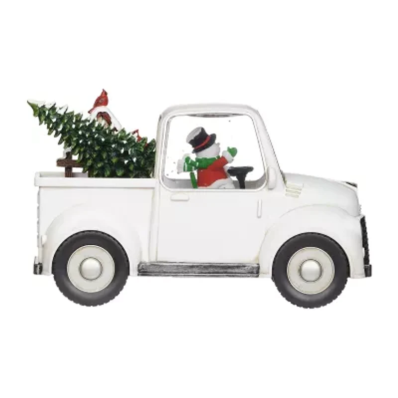 Roman 5h Lighted Swirl White Truck With Snowman Christmas Tabletop Decor
