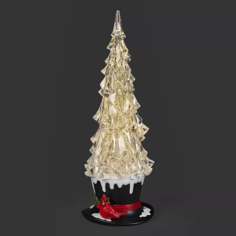 Roman 13"H Lighted Swirl Top Hat With Cardinal Christmas Tabletop Decor