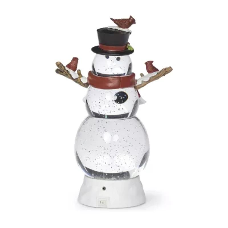 Roman 12"H Lighted Swirl Snowman With Cardinals Christmas Tabletop Decor