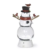 Roman 12"H Lighted Swirl Snowman With Cardinals Christmas Tabletop Decor
