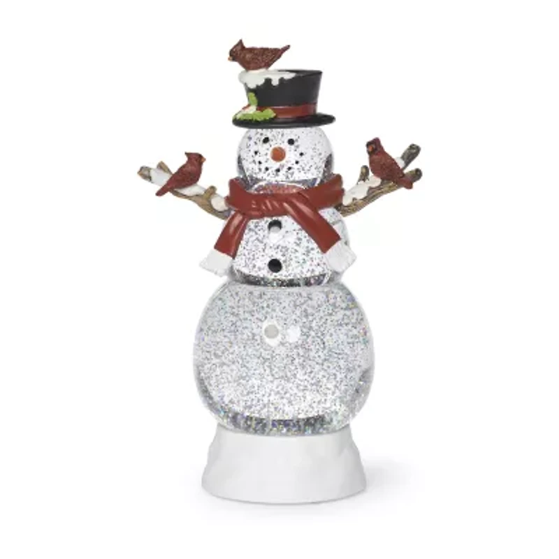 Roman 12"H Lighted Swirl Snowman With Cardinals Christmas Tabletop Decor