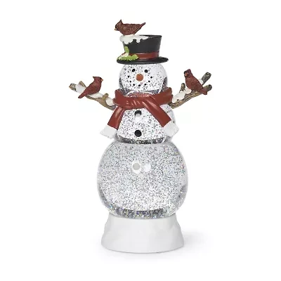 Roman 12"H Lighted Swirl Snowman With Cardinals Christmas Tabletop Decor