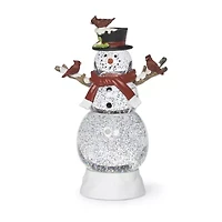Roman 12"H Lighted Swirl Snowman With Cardinals Christmas Tabletop Decor