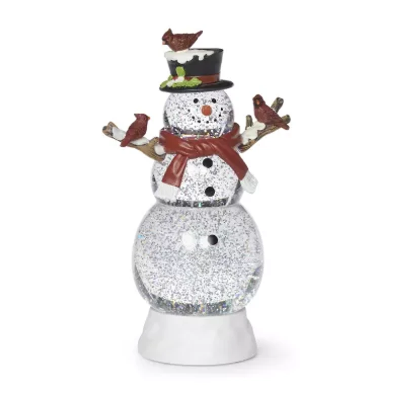 Roman 12"H Lighted Swirl Snowman With Cardinals Christmas Tabletop Decor