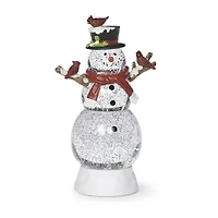 Roman 12"H Lighted Swirl Snowman With Cardinals Christmas Tabletop Decor