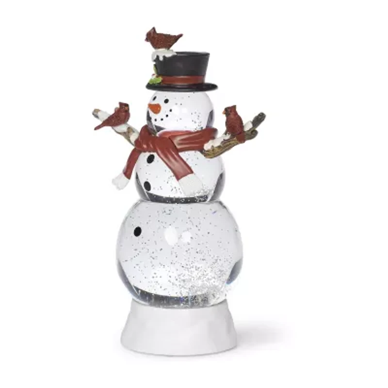 Roman 12"H Lighted Swirl Snowman With Cardinals Christmas Tabletop Decor
