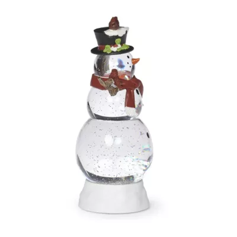 Roman 12"H Lighted Swirl Snowman With Cardinals Christmas Tabletop Decor