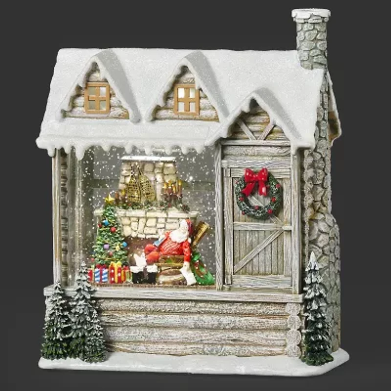 Roman 9h Lighted Swirl Log Cabin Sleeping Santa Christmas Tabletop Decor