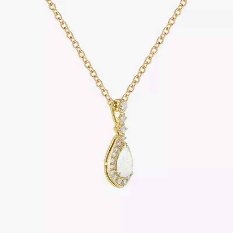 (I-J/I2-I3) Womens 1/5 CT. Lab Created White Opal 10K Gold Pear 18 Inch Pendant Necklace
