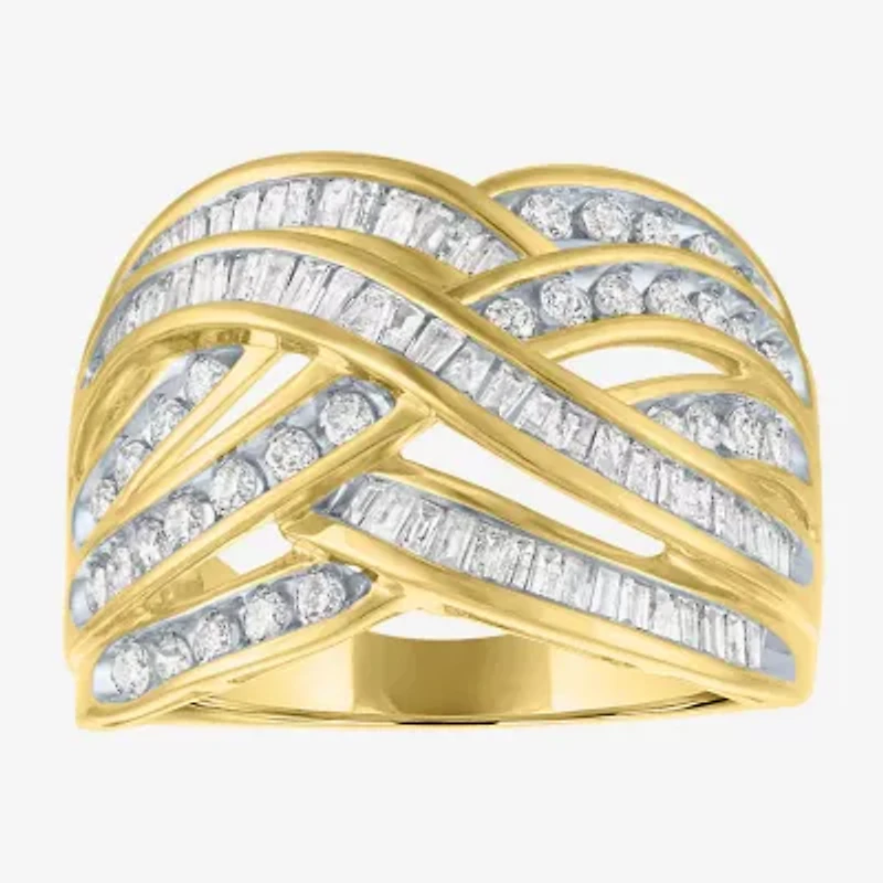 Womens 1 CT. T.W. Natural White Diamond 10K Gold Crossover Cocktail Ring