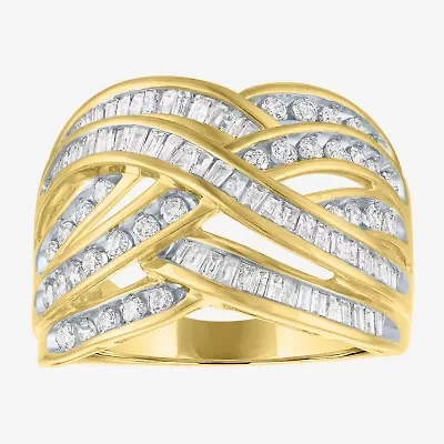 Womens 1 CT. T.W. Natural White Diamond 10K Gold Crossover Cocktail Ring