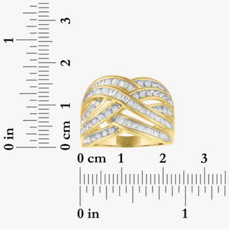 Womens 1 CT. T.W. Natural White Diamond 10K Gold Crossover Cocktail Ring