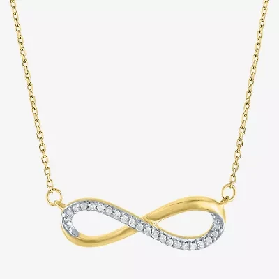 Womens Diamond Accent Natural White Diamond 10K Gold Infinity 18 Inch Pendant Necklace
