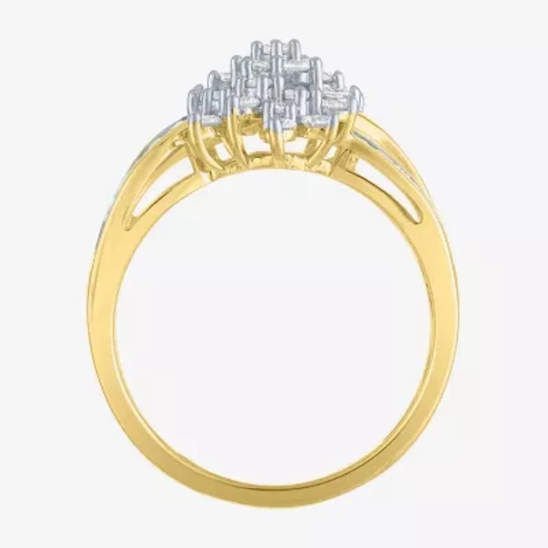 (G-H / Si2-I1) Womens 1 CT. T.W. Lab Grown White Diamond 10K Gold Cluster Side Stone Cocktail Ring