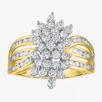 (G-H / Si2-I1) Womens 1 CT. T.W. Lab Grown White Diamond 10K Gold Cluster Side Stone Cocktail Ring
