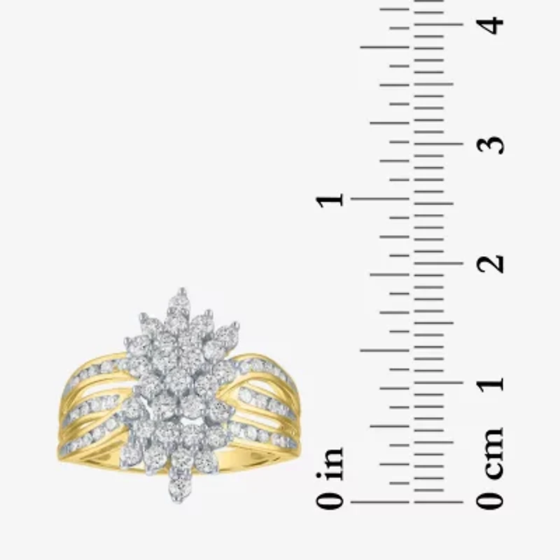 (G-H / Si2-I1) Womens 1 CT. T.W. Lab Grown White Diamond 10K Gold Cluster Side Stone Cocktail Ring