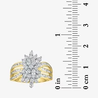 (G-H / Si2-I1) Womens 1 CT. T.W. Lab Grown White Diamond 10K Gold Cluster Side Stone Cocktail Ring